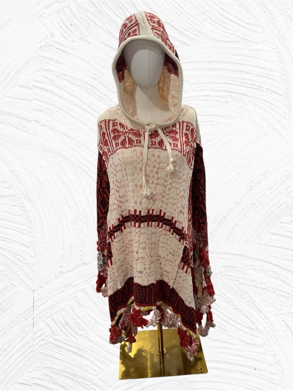 Free People Craft Poncho Gardenia Spice Hooded M/L Boho Grandma Crochet